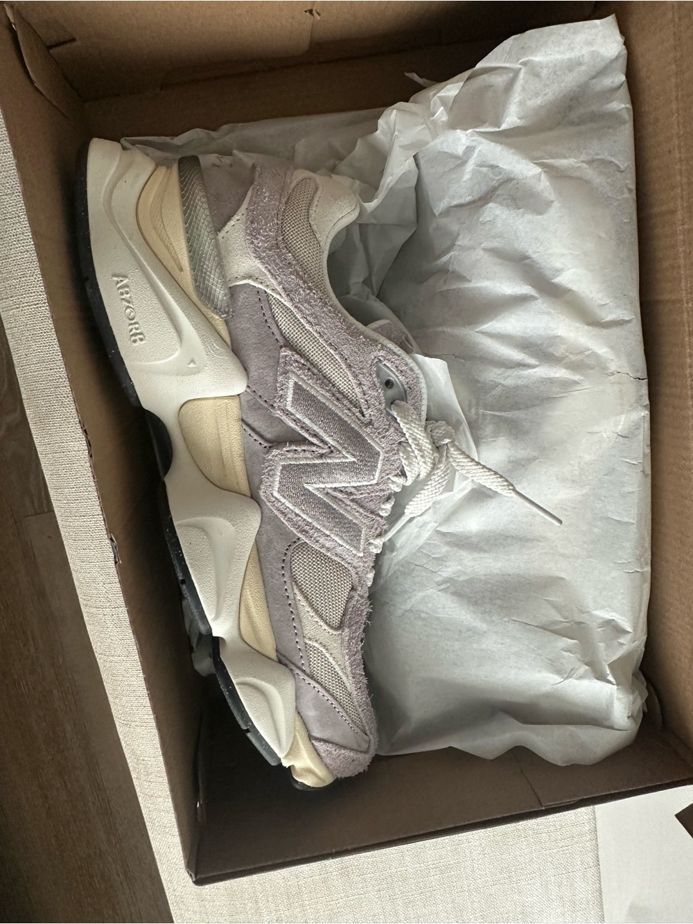 New Balance Women’s 9060 Lace-Up Sneaker in Light Lavender and Gray